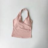 Sexy V-neck Cross Halter Neck Yoga Vest Sleeveless Sports Bra with Chest Pad Naked Sense Fitness Top with Beauty Back Design for