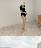 New Korea Sexy Mesh Cut Hollow Out High Waist Swimsuit Lady Monokini One Piece Swimwear Women Swim Bath Suit