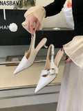 White Thin Heeled Sandals 2026 Women's Low-Heeled Shoes With Strap Brown Summer 2026 New Girls Fashion French OL Single Shoes