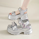 Silver Chunky Platform Sandals for Women Summer Wedge Heels Sport Sandals Woman Comfortable Thick Bottom Casual Sandles Female