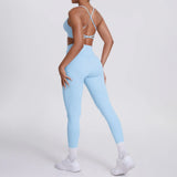 Women's Seamless Yoga Set Cross Back Sports Bra & High Waist Booty Lifting Yoga Leggings Gym Running Fitness Workout Outfit