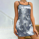 Women's Sleepwear Summer Floral Print Satin Nightgown Casual Sleeveless Backless Slip Night Dress Sexy Nightdress Home Clothes