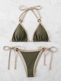 Contrast Binding Ring Bikinis 2025 Women Sexy Halter Swimsuit Triangle Swimwear Female Bathing Suit Swimming Summer Beachwear