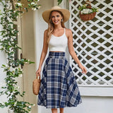 High Waist A-Line Skirt Women Midi Skirt Plaid Print Large Hem Design Autumn Winter Skirt Streetwear