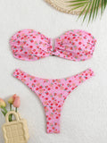 Floral Bandeau Thong Bikini 2025 Sexy Swimsuit Women Brazilian Swimwear Female Bathers Bathing Swimming Swim Suit Beachwear