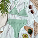 S - XL Sexy Female Swimsuit High Waist Bikini Women Swimwear Two-Pieces Bikini Set Ribbed Bather Bathing Suit Swim V2328
