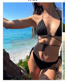 Women's Sexy Beach Bath Sunbathing Rope Two Piece Bikini Swimsuit Sexy Swimsuit Halter Neck Triangle Top String Bikini Set