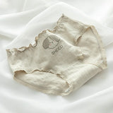 1 Pack Cute Cartoon Ruffled Briefs Cotton Panties Women Low Waist Underwear Breathable Fabric Comfortable Lingerie M-XL