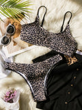 Sexy Wrinkled Bandeau Leopard Print Bikinis Sets Two Pieces Thong Swimsuits Beachwear Bathing Suit Swimwear Biquini