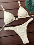 Wrinkled Crinkled Halter Beads Bikini Female Swimsuit Women Swimwear Two-pieces Bikini Set Brazilian Bather Bathing Suit Swim