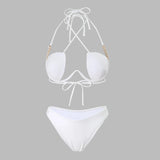 Halter Pearls V-Bar Underwired Bra Cup Bikini Women Swimwear Female Swimsuit Two-pieces Bikini Set Push Up Bathing Suit Swim