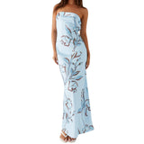 Women's Summer Sleeveless Strapless Long Dress Stylish Floral Print Sleeveless Tube Bodycon Dresses