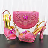 Doershow Italian COFFEE Shoes And Bag Sets For Evening Party With Stones Italian Leather Handbags Match Bags! HM1-1