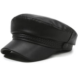 Women's Faux Leather Beret Retro Flat Top Painter Hat