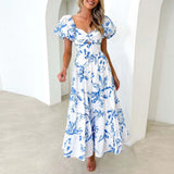 Sexy Dresses For Women Summer Trendy Boho Floral Printed Short Sleeve Vestido Seductive Off Shoulder Knee Length Dress For Woman