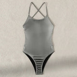 2026 New Silver Shiny Leather One Piece Swimsuit Women,U-neck Suspender Bikini,cross Strape Backless Monokini Summer Beachwear