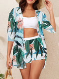 3 Pieces High Waist Bikinis 2026 Women Printed Swimwear Female Bandeau Swimsuit With Kimono Bathers Swimming Bathing Swim Suit