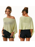 Womens Shawl Tops Lightweight Stylish Solid Color Irregular Hem Boat Neck Loose Fit Sheer Poncho Blouse Summer Knit Cover-ups