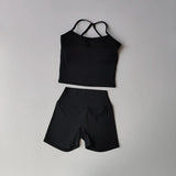 Women's Slim Shoulder Yoga Vest High Waisted Waist Hugging Naked Yoga Three Part Shorts Exercise Set Popular Fitness Clothing