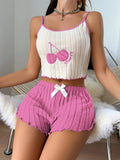 Summer Women Casual Summer 2pcs Pajamas Set Halter Vest Tops and Shorts Set Home Wear Sleepwear Loungerwear