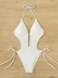Monokini 2026 Drawstring Swimsuit One Piece Sexy Solid Hollow Swimwear Women Bathing Swimming Swim Suit Padded Beachwear Summer