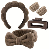 5pcs Spa Headband & Wristband Set with Claw Clips | Cute Makeup & Skincare Accessories for Women & Teens