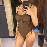 2026 Sexy Cut Out Lace Up Backless Women Swimwear One Piece Swimsuit Female High Leg Cut Padded Bather Bathing Suit Swim V6269