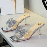 BIGTREE New Crystal Slippers Shoes Women Fine High Heels Transparent Sandals Female Slippers Sexy Outside Beaded Beach Shoes