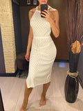 Halter Backless High Leg Cut Crochet Knitted Tunic Beach Cover Up Cover-ups Beach Dress Beach Wear Beachwear Female Women V5753