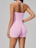New Seamless Yoga Thread Set Women Hanging Neck V Neck Slim Sports Tank Top Hip Lifting Abdominal Tightening Shorts Fitness Suit