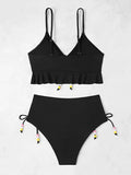 2026 High Waist Bikini Women Drawstring Swimwear Female Ruffle Swimsuit Solid Bathers Bathing Swimming Swim Suit Beachwear