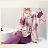 Plus size mother's cotton silk pajamas spring and summer new Chinese style can be worn outside home clothes Mother's Day gift