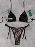 Sexy Black Lace Micro Bikini 2026 Mujer Women Shell Ornament Push Up Bra Bandage Triangle Swimsuit Beach Bathing Suit Swimwear
