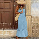 S - XL 2025 V Neck Hollow Out Crochet Knitted Tunic Beach Cover Up Long Cover-ups Beach Dress Beach Wear Beachwear Female Women