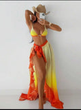 Sexy Green Tie Dye Gradient Bikini Set Women Mesh Split Long Skirt 3 Piece Swimsuit 2026 Bathing Suit Holiday Swimwear Biquini
