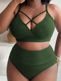 0XL - 4XL Ribbed Bikini Large Size Swimwear Plus Size Women Swimsuit Female Two-pieces Bikini Set Bather Bathing Suit Swim V4982