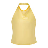 Women Summer Halter Neck Vest Sleeveless Open Back Solid Color Satin Tank Tops