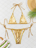 DEKA Gold Micro Bikini Set Rhinestones Swimsuit Push Up String Backless Bikinis Extreme Beach Outfits Swimwear Women Retro Bikin