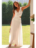 Foridol White Long Dress for Women V Neck Waist Cut Out Tank Beach Dresses New in Summer Spring Long Vestidos Casual Party Dress