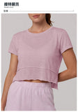 Quick Drying Pink Black Yoga T Shirts Women Short Sleeve O Neck Loose Fitness Tops Outdoor Lightweight Ruffles Short T-shirts