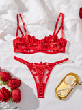 Floral Embroidery Sexy Lingerie Set Women Transparent Bralette Underwire Push Up Bra Panty 2 Piece Set