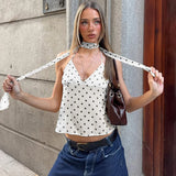 FDYOUI Y2K Bandage Polka Dot Crop Top Women 2026 Summer Sexy Halter Lace-up Camisoles Girls Chic Backless Tanks Tops Streetwear