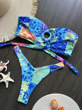 Sexy Colorful Floral Printed Bandeau Bikini Female Swimsuit Women Swimwear Two-pieces Bikini set Bather Bathing Suit Swim
