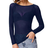 Women Mesh Bottoming Shirt See through O Neck Long Sleeve Lady Blouse Slim Fit Sexy Clear Sun Gauze Tops