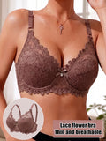 Women Floral Lace Push Up Bra Thin Breathable Full Coverage Brassiere Elegant Mesh Lace Lift Support Underwire Sexy Lingerie