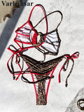 S - XL Leopard Splicing Bikini Female Swimsuit Women Swimwear Two-Pieces Bikini Set Cross Back Bather Bathing Suit Swim V7994