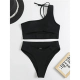 Sexy Tummy Cut out Female Swimsuit High Waist Bikini Women Swimwear Two-Pieces Bikini Set Bather Bathing Suit Swim Lady V2549