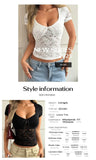 Phantasy Women's Lace Short Sleeve Shirt Sexy Hot Girl Y2K V-Neck Slim Top Bow Knitted Low Cut Short Top Summer Women Clothing