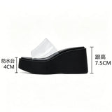 Transparent PVC Wedge Slide Mules Shoes Women Vintage Slip On Platform 7.5CM High Heel Leopard Print Polka Dot Summer Sandals
