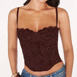 Lace Fishbone Crop Top Hot Girl Slim Fit Tank Top Sexy Body Shaping Backless Backless Deep V Suspenders Sleeveless Top 2RZV
